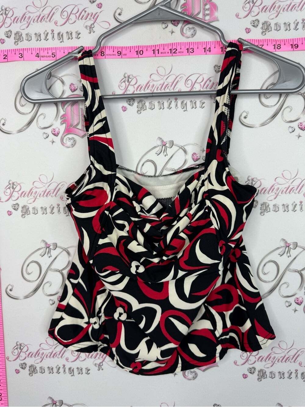Caribbean Joe tankini pool Black, Red & Cream Twist-Front Tank Top